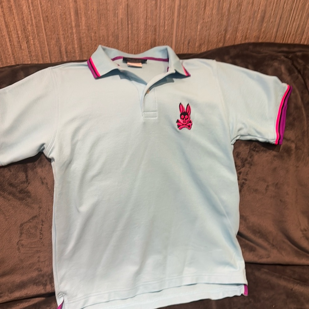 Psycho Bunny blue and pink boys size XL polo